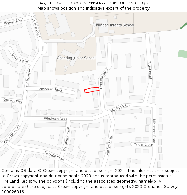 4A, CHERWELL ROAD, KEYNSHAM, BRISTOL, BS31 1QU: Location map and indicative extent of plot