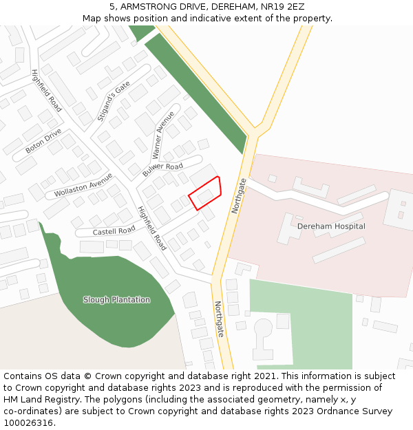 5, ARMSTRONG DRIVE, DEREHAM, NR19 2EZ: Location map and indicative extent of plot