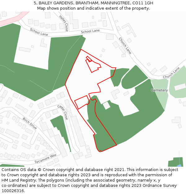 5, BAILEY GARDENS, BRANTHAM, MANNINGTREE, CO11 1GH: Location map and indicative extent of plot