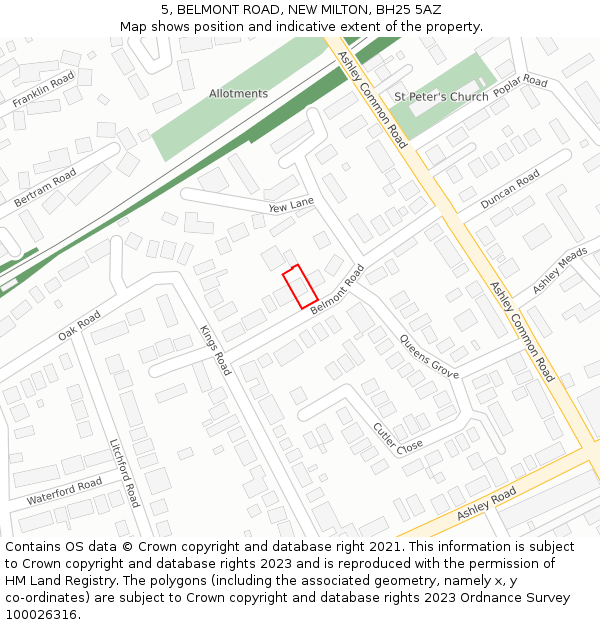 5, BELMONT ROAD, NEW MILTON, BH25 5AZ: Location map and indicative extent of plot