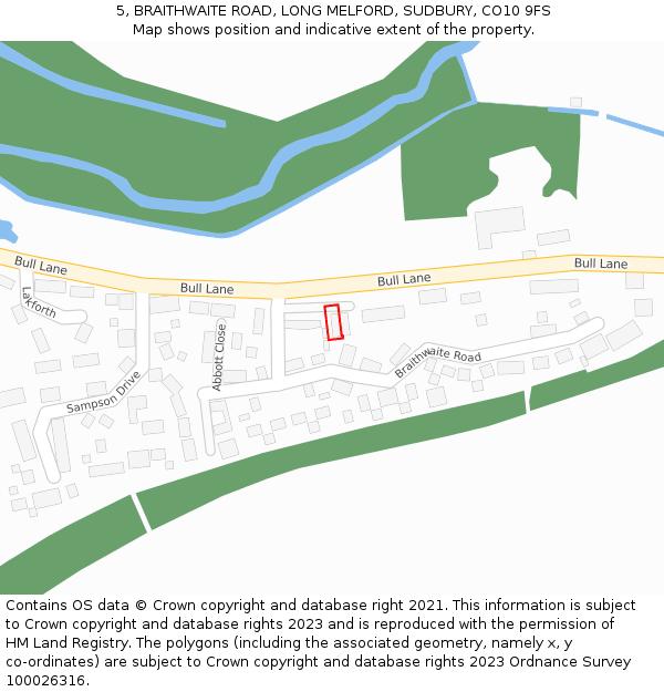 5, BRAITHWAITE ROAD, LONG MELFORD, SUDBURY, CO10 9FS: Location map and indicative extent of plot