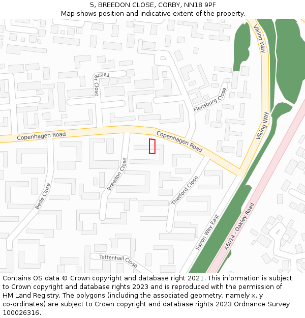 5, BREEDON CLOSE, CORBY, NN18 9PF: Location map and indicative extent of plot