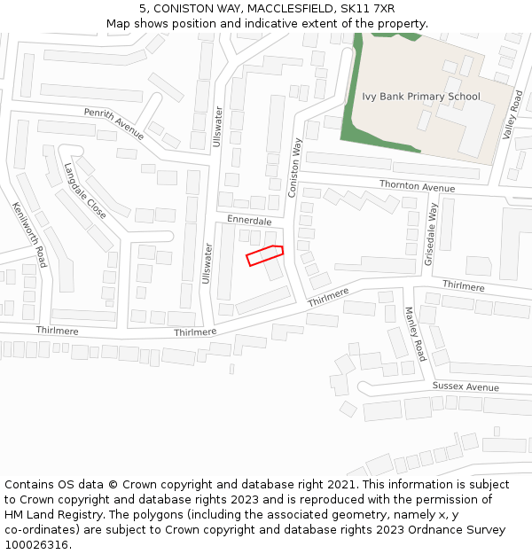 5, CONISTON WAY, MACCLESFIELD, SK11 7XR: Location map and indicative extent of plot