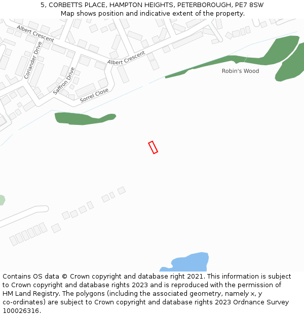 5, CORBETTS PLACE, HAMPTON HEIGHTS, PETERBOROUGH, PE7 8SW: Location map and indicative extent of plot