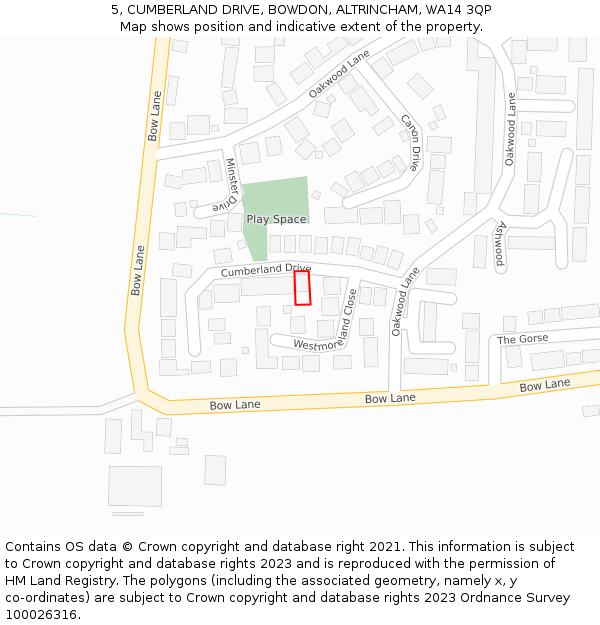 5, CUMBERLAND DRIVE, BOWDON, ALTRINCHAM, WA14 3QP: Location map and indicative extent of plot