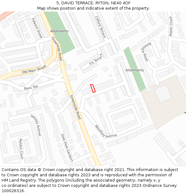 5, DAVID TERRACE, RYTON, NE40 4DF: Location map and indicative extent of plot