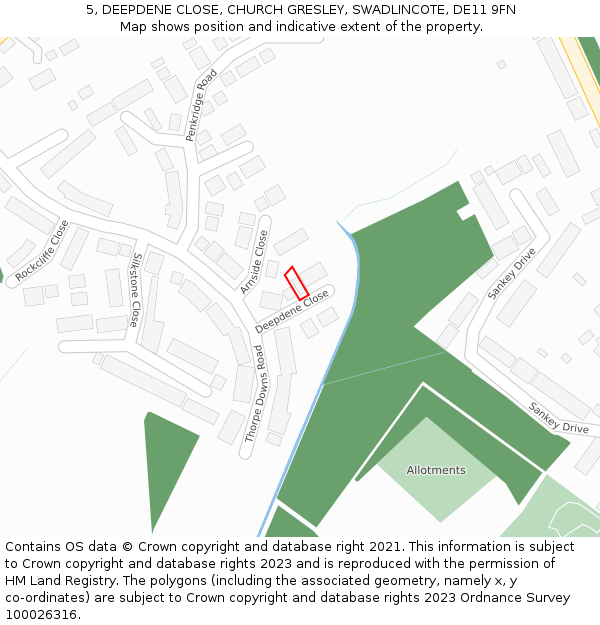 5, DEEPDENE CLOSE, CHURCH GRESLEY, SWADLINCOTE, DE11 9FN: Location map and indicative extent of plot