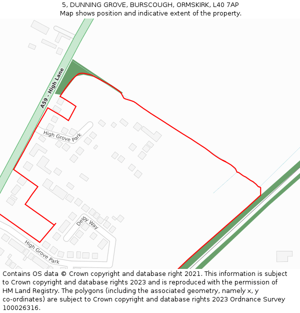 5, DUNNING GROVE, BURSCOUGH, ORMSKIRK, L40 7AP: Location map and indicative extent of plot