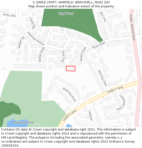 5, EARLE CROFT, WARFIELD, BRACKNELL, RG42 2QY: Location map and indicative extent of plot