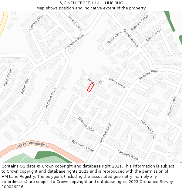 5, FINCH CROFT, HULL, HU8 9UG: Location map and indicative extent of plot