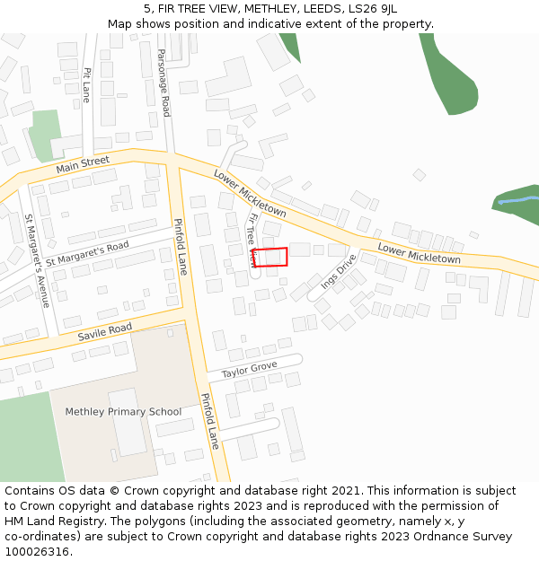 5, FIR TREE VIEW, METHLEY, LEEDS, LS26 9JL: Location map and indicative extent of plot