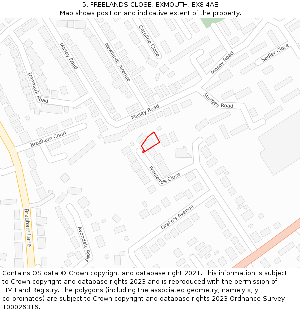 5, FREELANDS CLOSE, EXMOUTH, EX8 4AE: Location map and indicative extent of plot