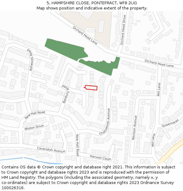 5, HAMPSHIRE CLOSE, PONTEFRACT, WF8 2UG: Location map and indicative extent of plot