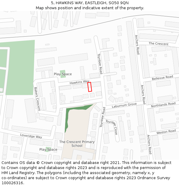 5, HAWKINS WAY, EASTLEIGH, SO50 9QN: Location map and indicative extent of plot