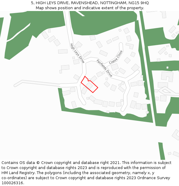 5, HIGH LEYS DRIVE, RAVENSHEAD, NOTTINGHAM, NG15 9HQ: Location map and indicative extent of plot