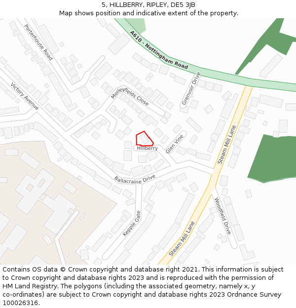 5, HILLBERRY, RIPLEY, DE5 3JB: Location map and indicative extent of plot