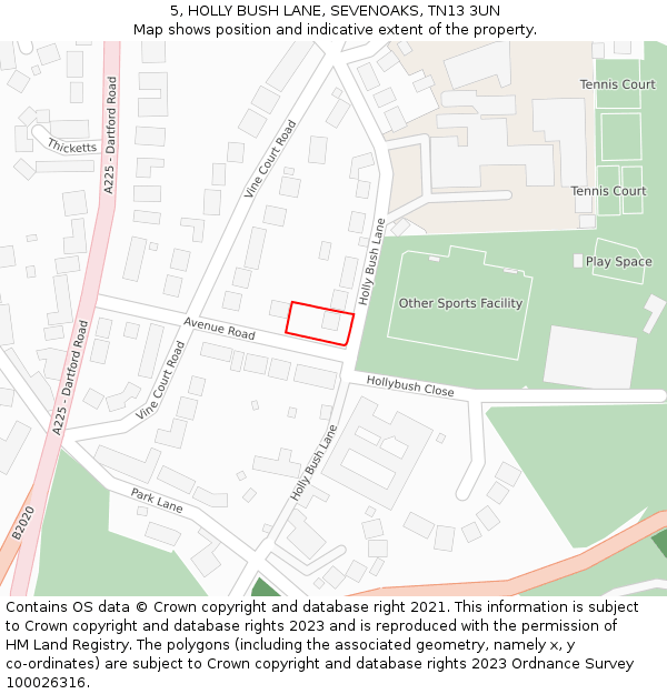 5, HOLLY BUSH LANE, SEVENOAKS, TN13 3UN: Location map and indicative extent of plot