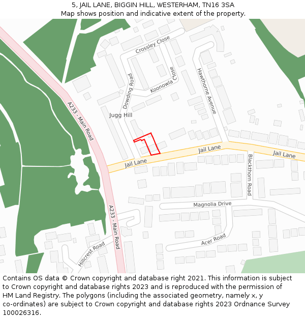 5, JAIL LANE, BIGGIN HILL, WESTERHAM, TN16 3SA: Location map and indicative extent of plot