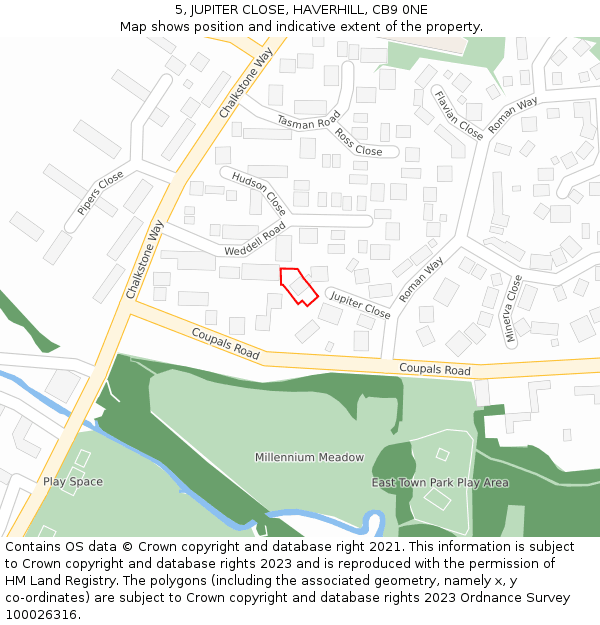 5, JUPITER CLOSE, HAVERHILL, CB9 0NE: Location map and indicative extent of plot