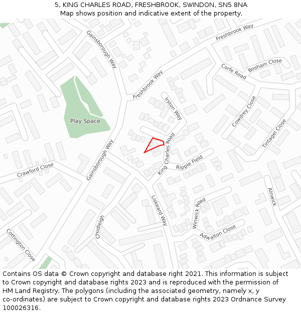 5, KING CHARLES ROAD, FRESHBROOK, SWINDON, SN5 8NA: Location map and indicative extent of plot