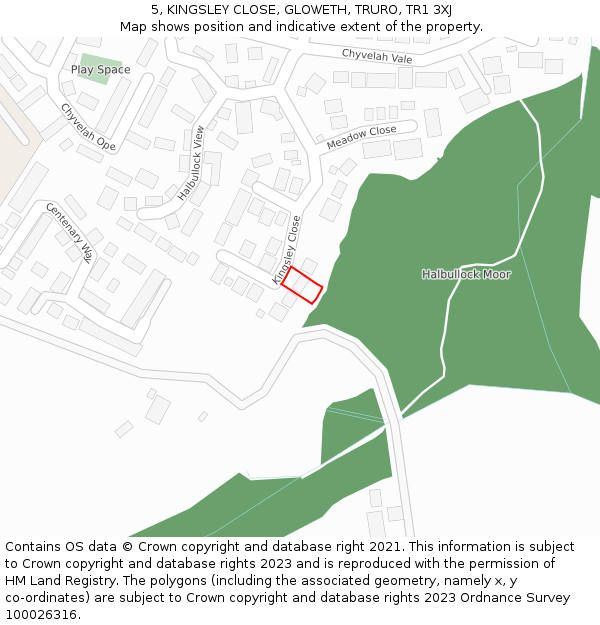 5, KINGSLEY CLOSE, GLOWETH, TRURO, TR1 3XJ: Location map and indicative extent of plot