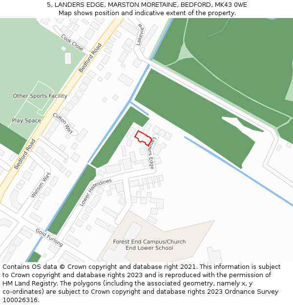 5, LANDERS EDGE, MARSTON MORETAINE, BEDFORD, MK43 0WE: Location map and indicative extent of plot