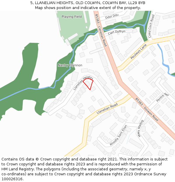 5, LLANELIAN HEIGHTS, OLD COLWYN, COLWYN BAY, LL29 8YB: Location map and indicative extent of plot