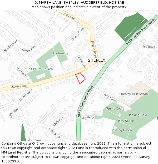 5, MARSH LANE, SHEPLEY, HUDDERSFIELD, HD8 8AE: Location map and indicative extent of plot