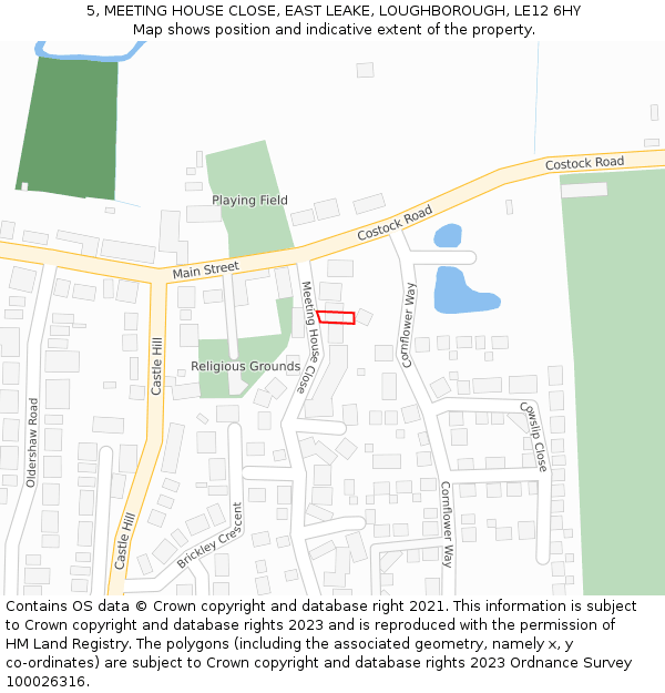 5, MEETING HOUSE CLOSE, EAST LEAKE, LOUGHBOROUGH, LE12 6HY: Location map and indicative extent of plot