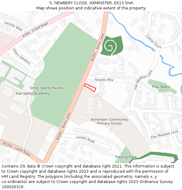 5, NEWBERY CLOSE, AXMINSTER, EX13 5NA: Location map and indicative extent of plot