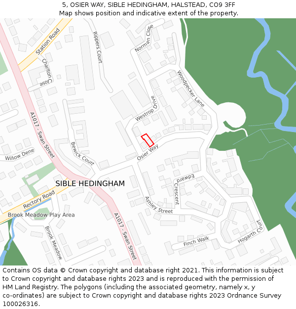 5, OSIER WAY, SIBLE HEDINGHAM, HALSTEAD, CO9 3FF: Location map and indicative extent of plot