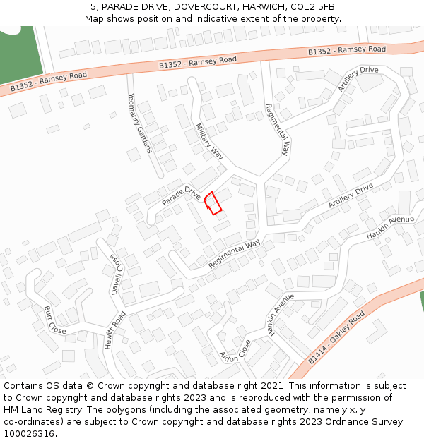 5, PARADE DRIVE, DOVERCOURT, HARWICH, CO12 5FB: Location map and indicative extent of plot