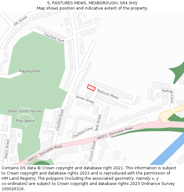 5, PASTURES MEWS, MEXBOROUGH, S64 0HQ: Location map and indicative extent of plot