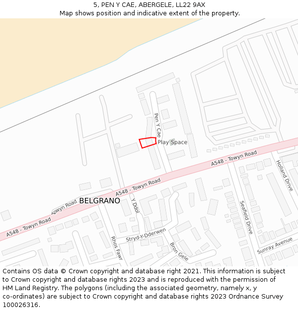 5, PEN Y CAE, ABERGELE, LL22 9AX: Location map and indicative extent of plot