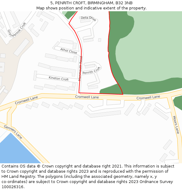 5, PENRITH CROFT, BIRMINGHAM, B32 3NB: Location map and indicative extent of plot