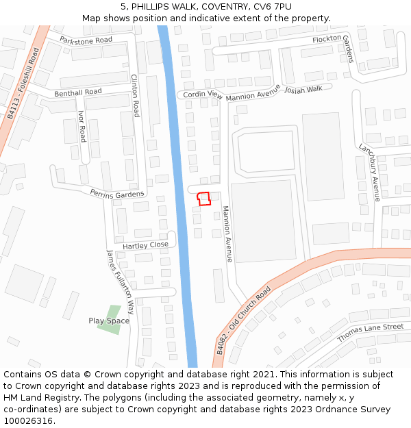 5, PHILLIPS WALK, COVENTRY, CV6 7PU: Location map and indicative extent of plot