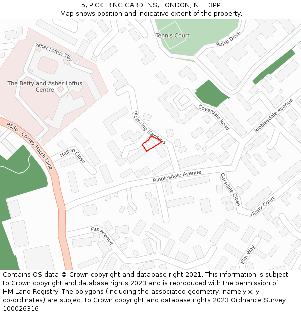 5, PICKERING GARDENS, LONDON, N11 3PP: Location map and indicative extent of plot