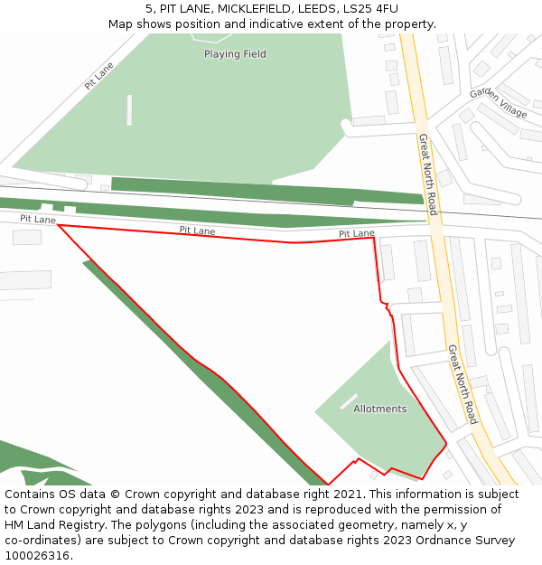 5, PIT LANE, MICKLEFIELD, LEEDS, LS25 4FU: Location map and indicative extent of plot