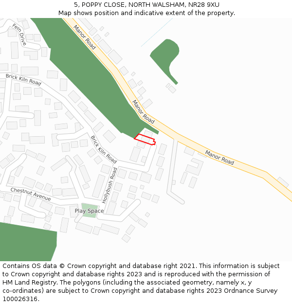 5, POPPY CLOSE, NORTH WALSHAM, NR28 9XU: Location map and indicative extent of plot