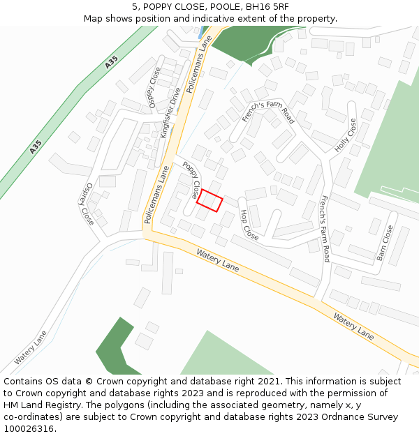 5, POPPY CLOSE, POOLE, BH16 5RF: Location map and indicative extent of plot