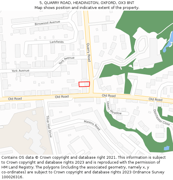 5, QUARRY ROAD, HEADINGTON, OXFORD, OX3 8NT: Location map and indicative extent of plot