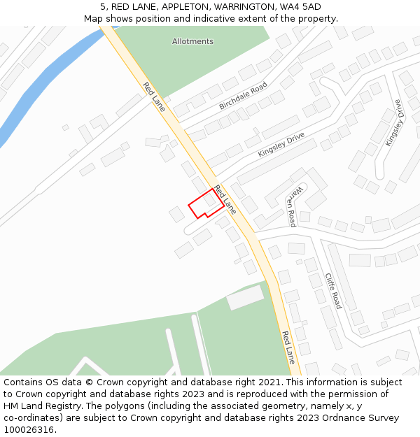 5, RED LANE, APPLETON, WARRINGTON, WA4 5AD: Location map and indicative extent of plot