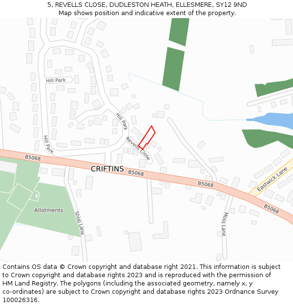 5, REVELLS CLOSE, DUDLESTON HEATH, ELLESMERE, SY12 9ND: Location map and indicative extent of plot