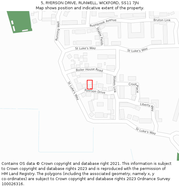 5, RYERSON DRIVE, RUNWELL, WICKFORD, SS11 7JN: Location map and indicative extent of plot