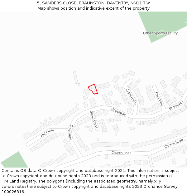 5, SANDERS CLOSE, BRAUNSTON, DAVENTRY, NN11 7JW: Location map and indicative extent of plot