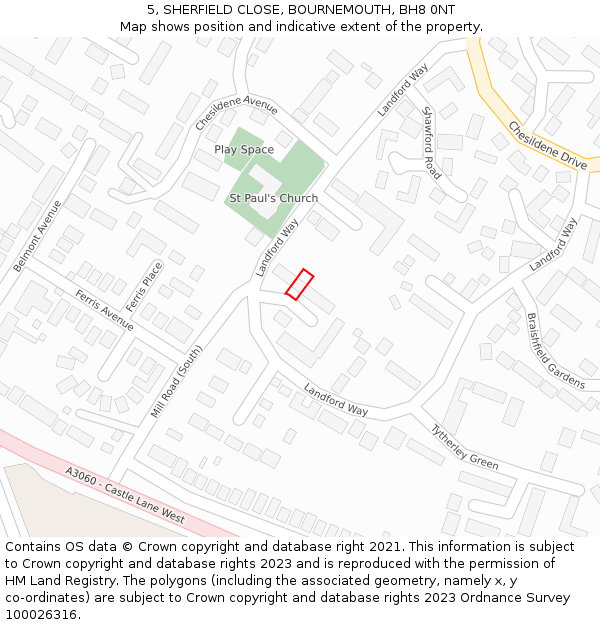 5, SHERFIELD CLOSE, BOURNEMOUTH, BH8 0NT: Location map and indicative extent of plot