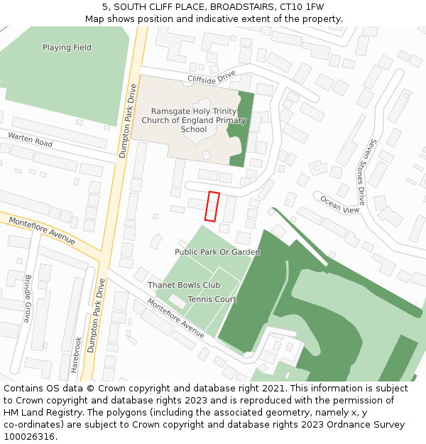 5, SOUTH CLIFF PLACE, BROADSTAIRS, CT10 1FW: Location map and indicative extent of plot