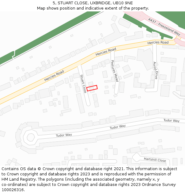 5, STUART CLOSE, UXBRIDGE, UB10 9NE: Location map and indicative extent of plot