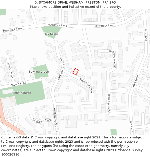 5, SYCAMORE DRIVE, WESHAM, PRESTON, PR4 3FG: Location map and indicative extent of plot