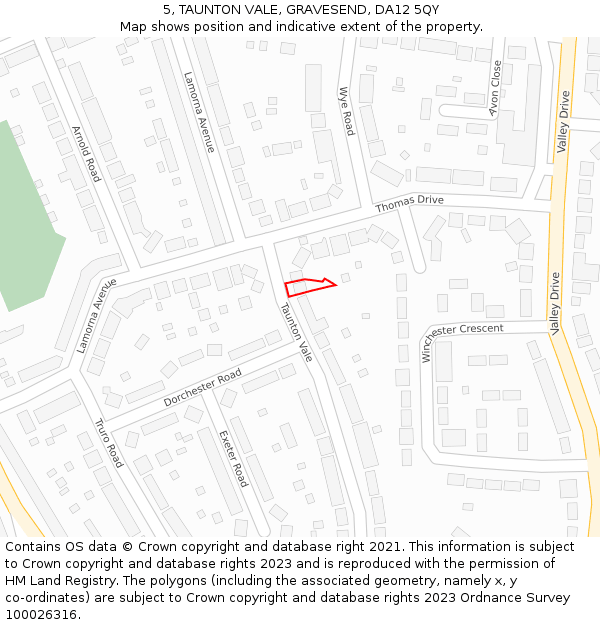 5, TAUNTON VALE, GRAVESEND, DA12 5QY: Location map and indicative extent of plot